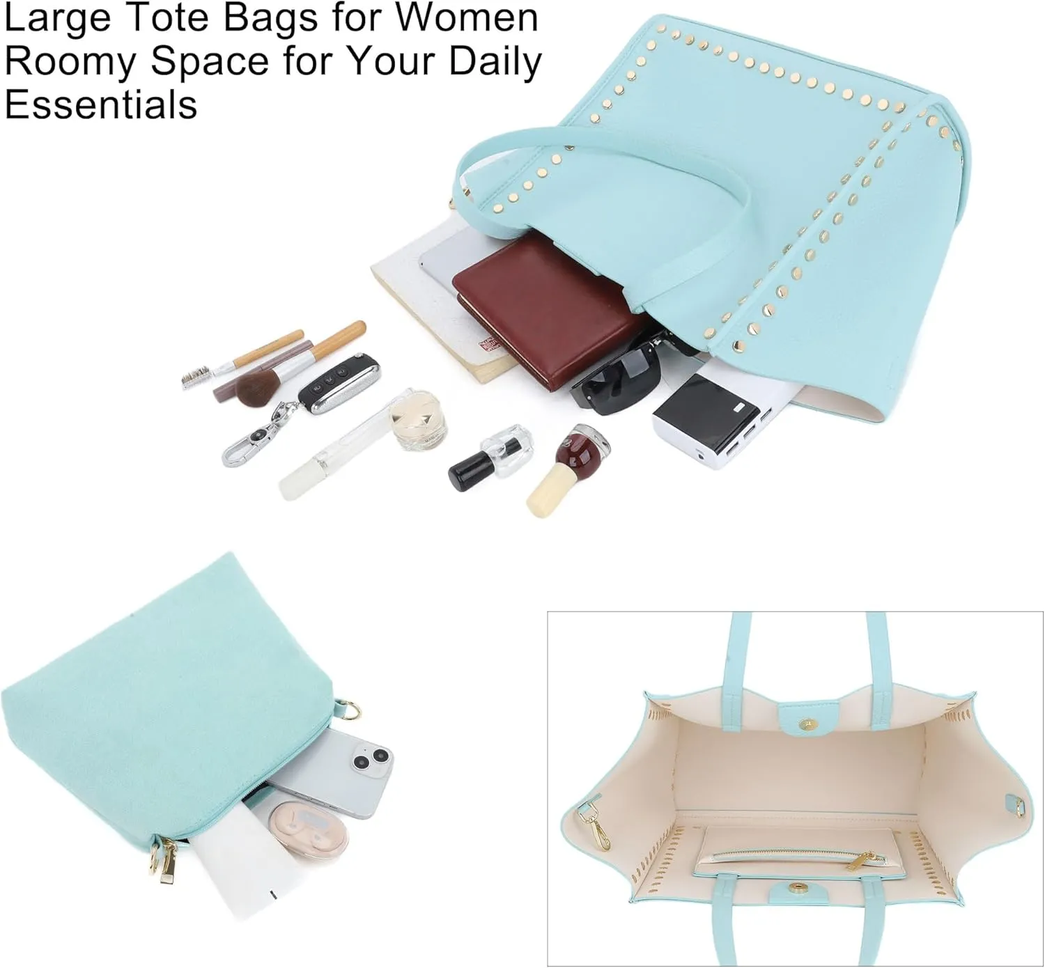 Tote Bag Vegan Leather Purses and Handbags for Women Top Handle Satchel Purse Ladies Shoulder Bags Set 2pcs