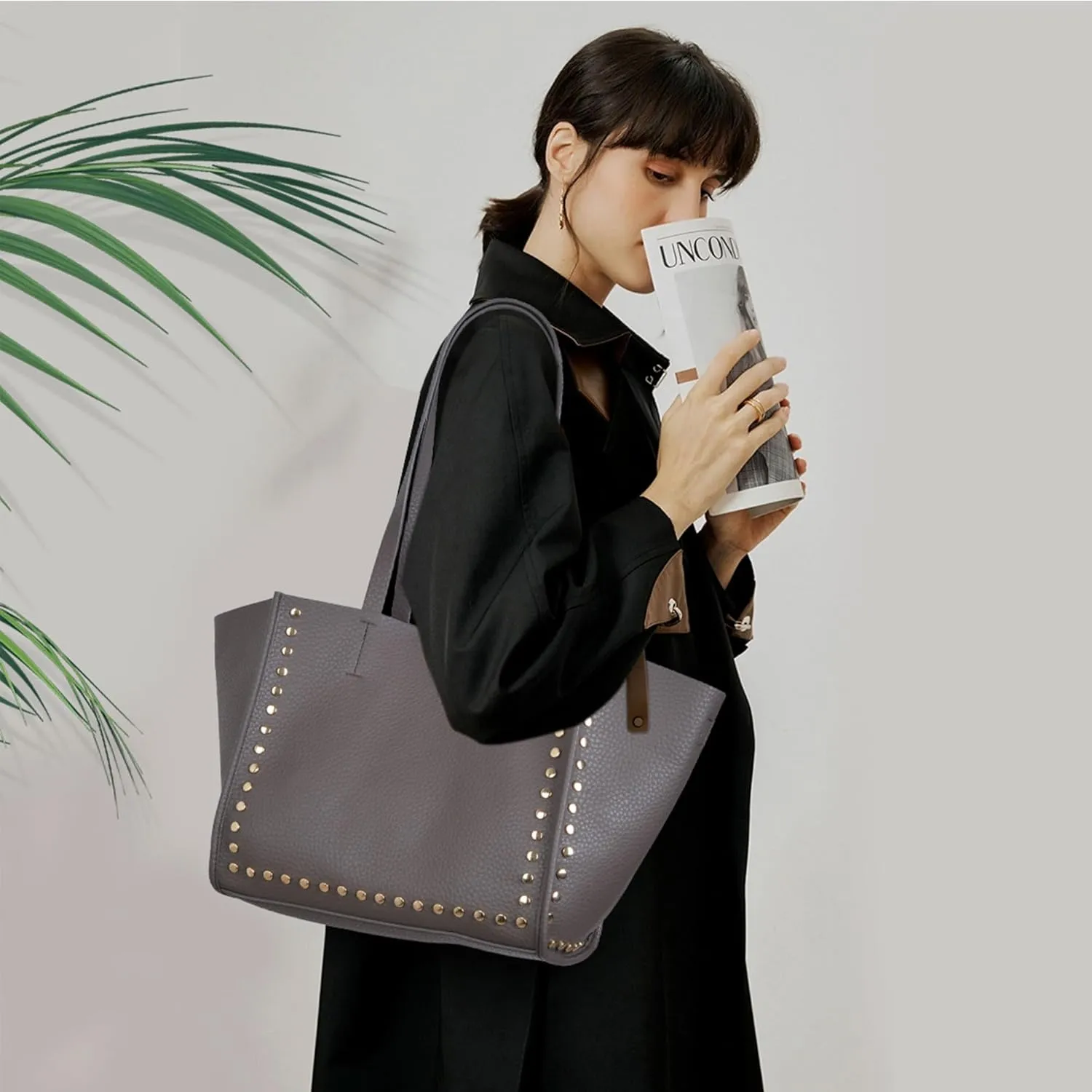Tote Bag Vegan Leather Purses and Handbags for Women Top Handle Satchel Purse Ladies Shoulder Bags Set 2pcs