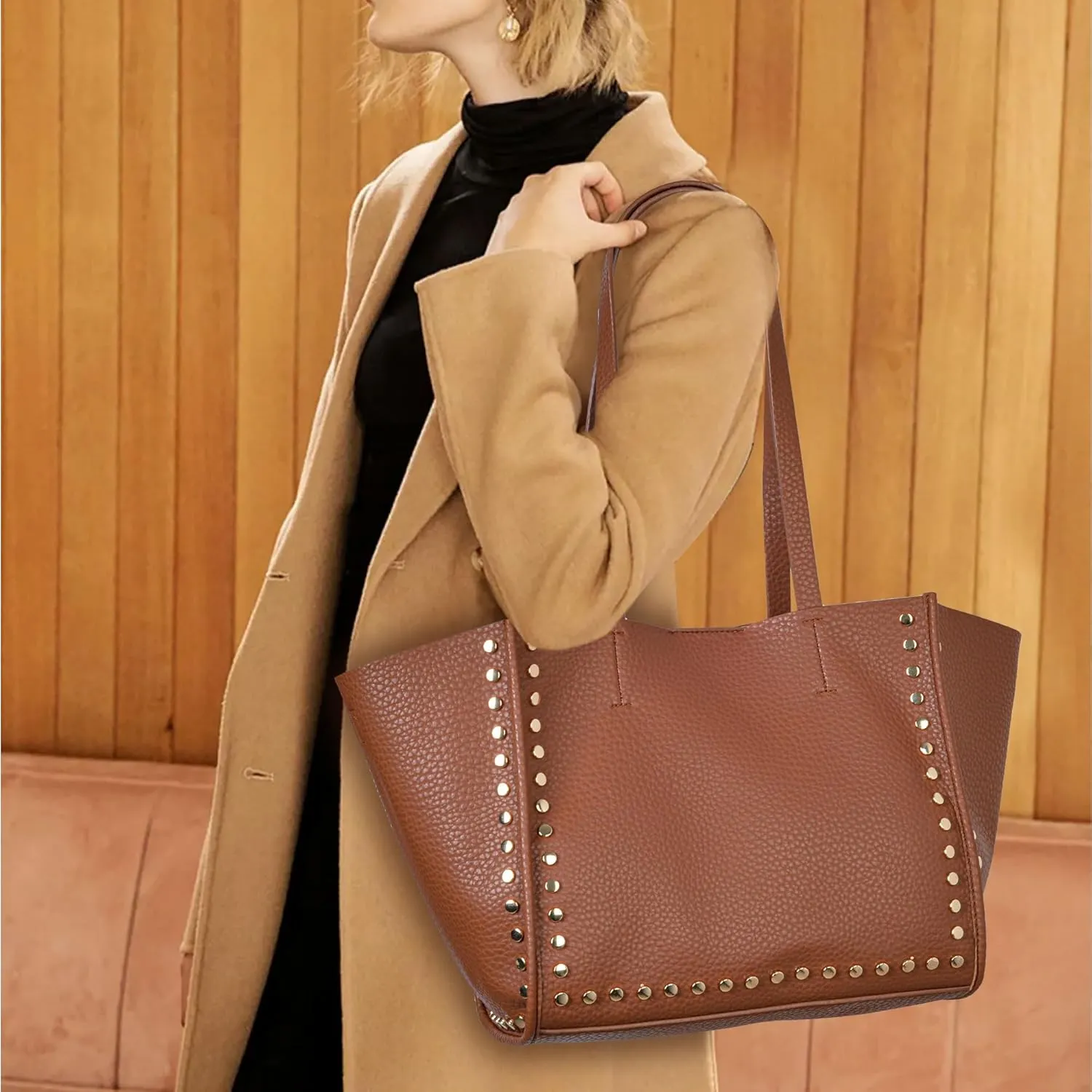 Tote Bag Vegan Leather Purses and Handbags for Women Top Handle Satchel Purse Ladies Shoulder Bags Set 2pcs