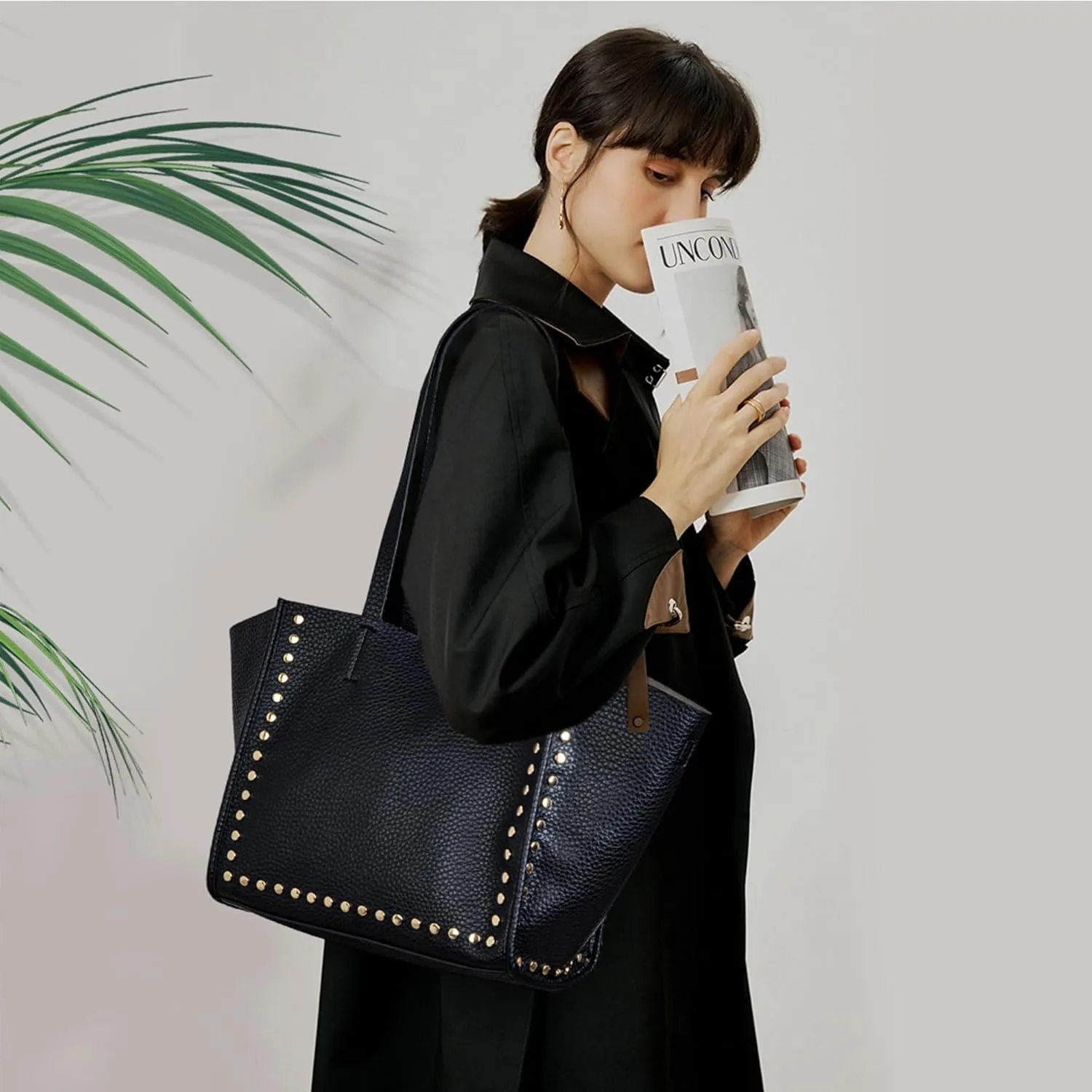 Tote Bag Vegan Leather Purses and Handbags for Women Top Handle Satchel Purse Ladies Shoulder Bags Set 2pcs