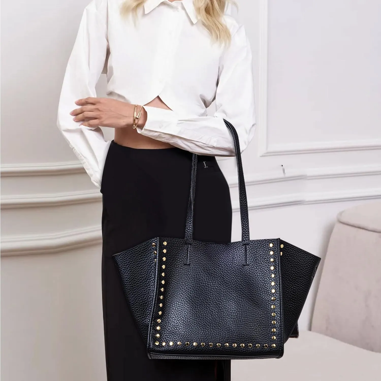 Tote Bag Vegan Leather Purses and Handbags for Women Top Handle Satchel Purse Ladies Shoulder Bags Set 2pcs
