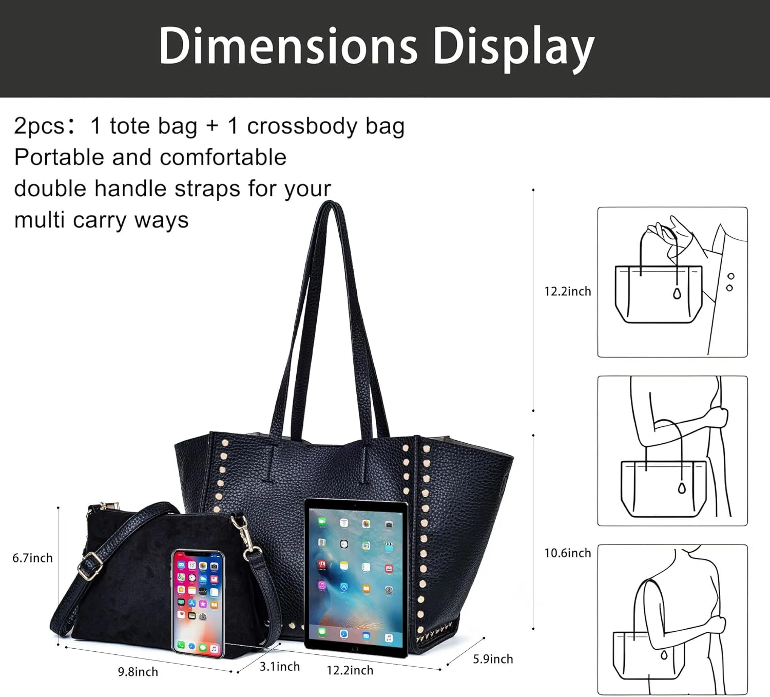 Tote Bag Vegan Leather Purses and Handbags for Women Top Handle Satchel Purse Ladies Shoulder Bags Set 2pcs