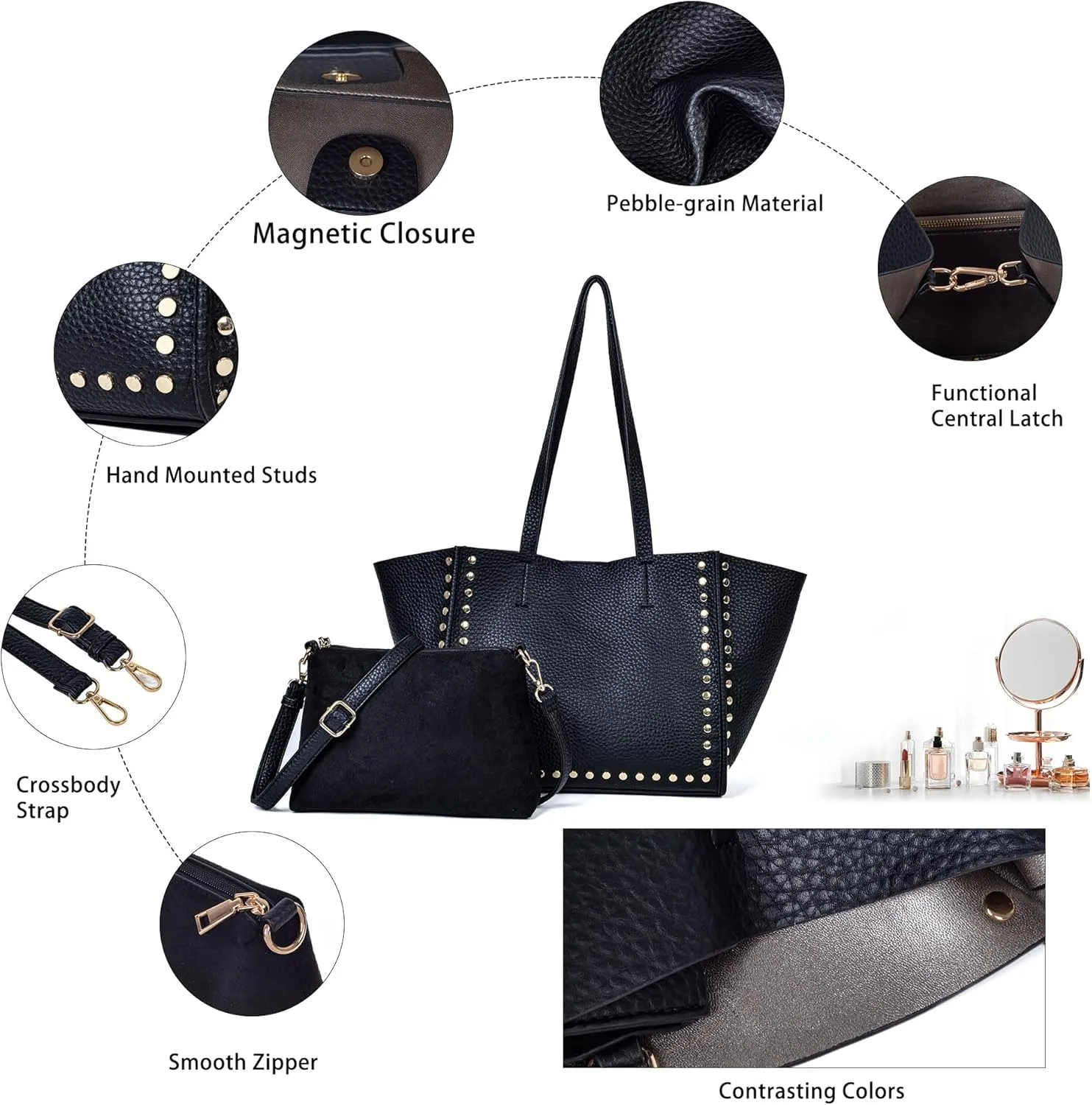 Tote Bag Vegan Leather Purses and Handbags for Women Top Handle Satchel Purse Ladies Shoulder Bags Set 2pcs