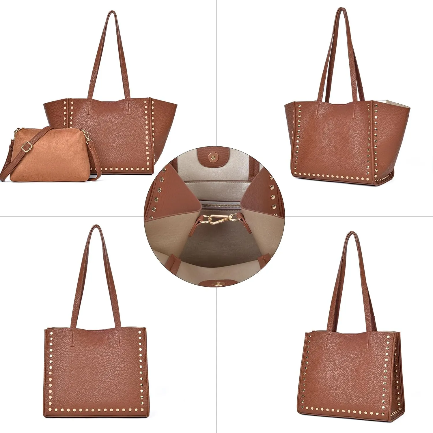 Tote Bag Vegan Leather Purses and Handbags for Women Top Handle Satchel Purse Ladies Shoulder Bags Set 2pcs