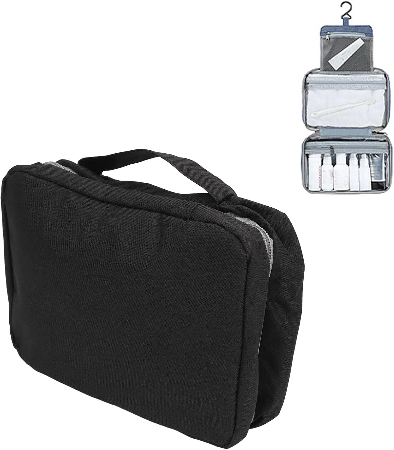 Travel Hanging Toiletry Bag Hanging Travel Cosmetic Bag Folded Toiletry Wash Organiser Pouch for Men Women (Black)