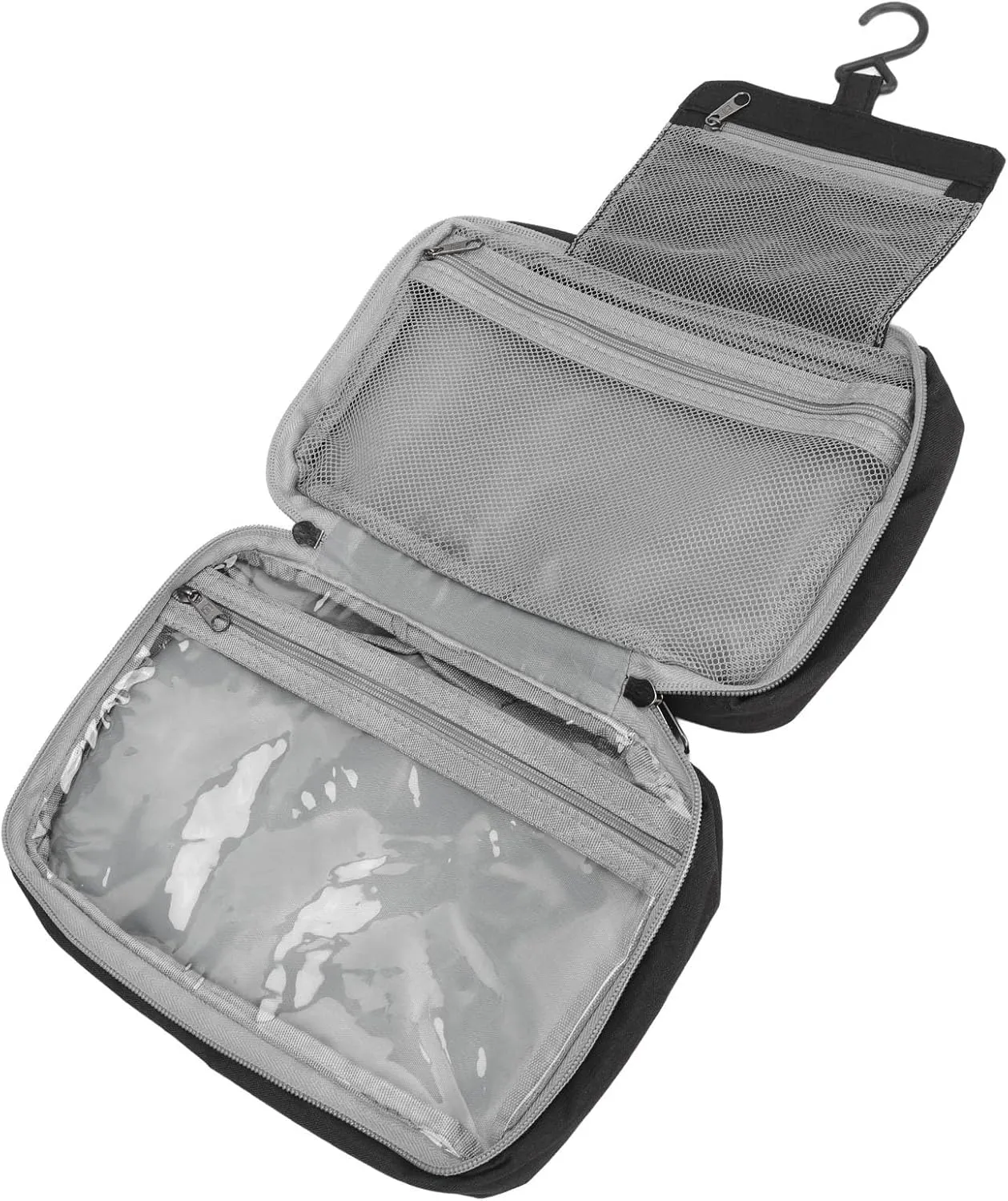 Travel Hanging Toiletry Bag Hanging Travel Cosmetic Bag Folded Toiletry Wash Organiser Pouch for Men Women (Black)