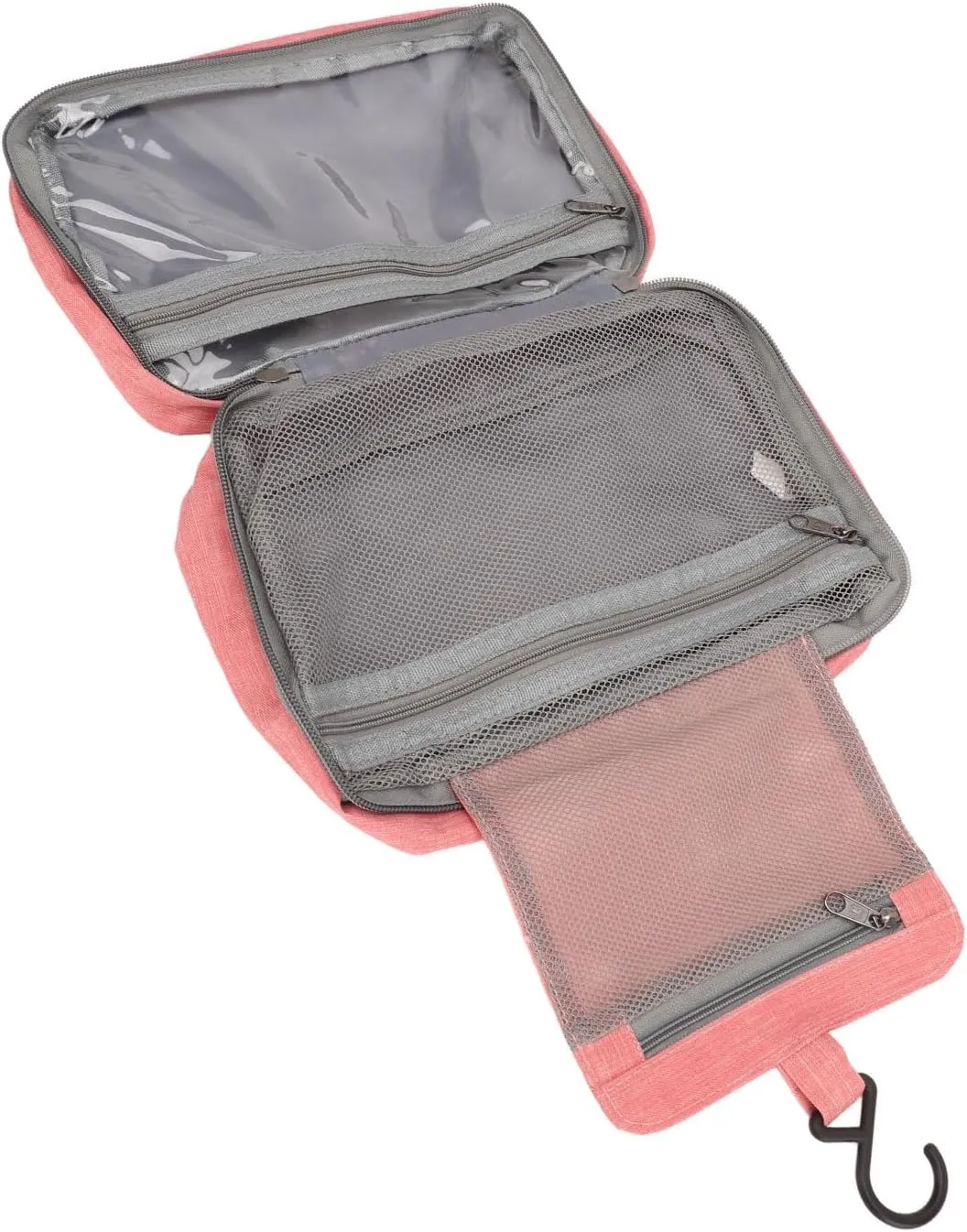 Travel Hanging Toiletry Bag Hanging Travel Cosmetic Bag Folded Toiletry Wash Organiser Pouch for Men Women (Pink)