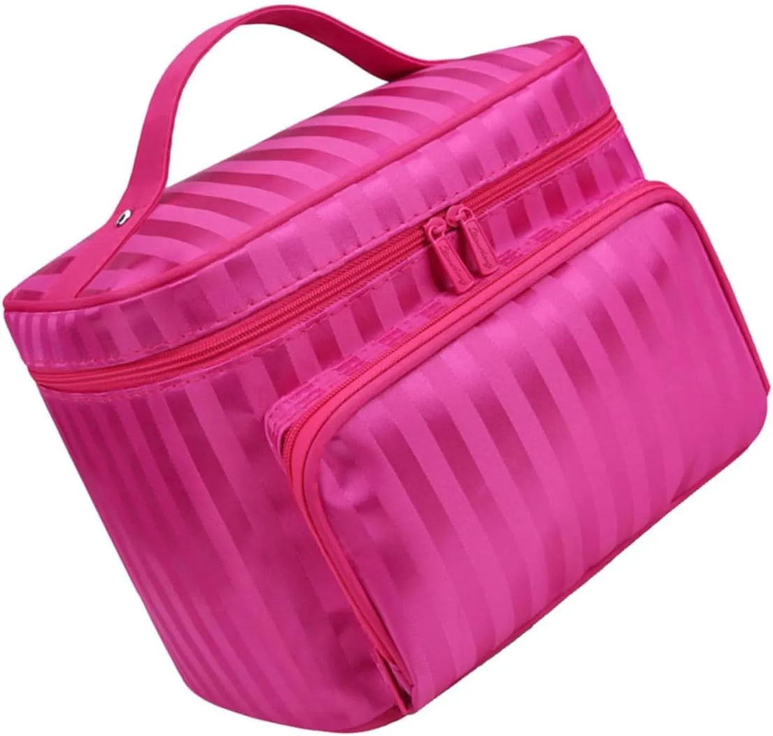 Travel Toiletry Bag Hanging Large Capacity Makeup Organizer Waterproof Korean Stripe Zipper Bag for Women Travel Hanging Toiletry Bag