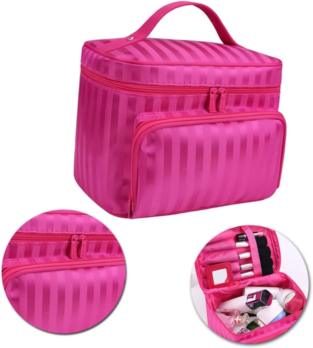 Travel Toiletry Bag Hanging Large Capacity Makeup Organizer Waterproof Korean Stripe Zipper Bag for Women Travel Hanging Toiletry Bag