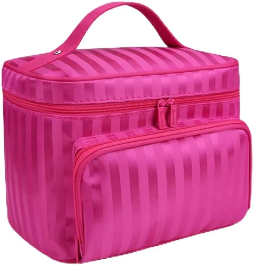 Travel Toiletry Bag Hanging Large Capacity Makeup Organizer Waterproof Korean Stripe Zipper Bag for Women Travel Hanging Toiletry Bag