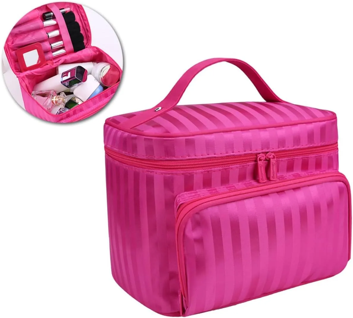 Travel Toiletry Bag Hanging Large Capacity Makeup Organizer Waterproof Korean Stripe Zipper Bag for Women Travel Hanging Toiletry Bag
