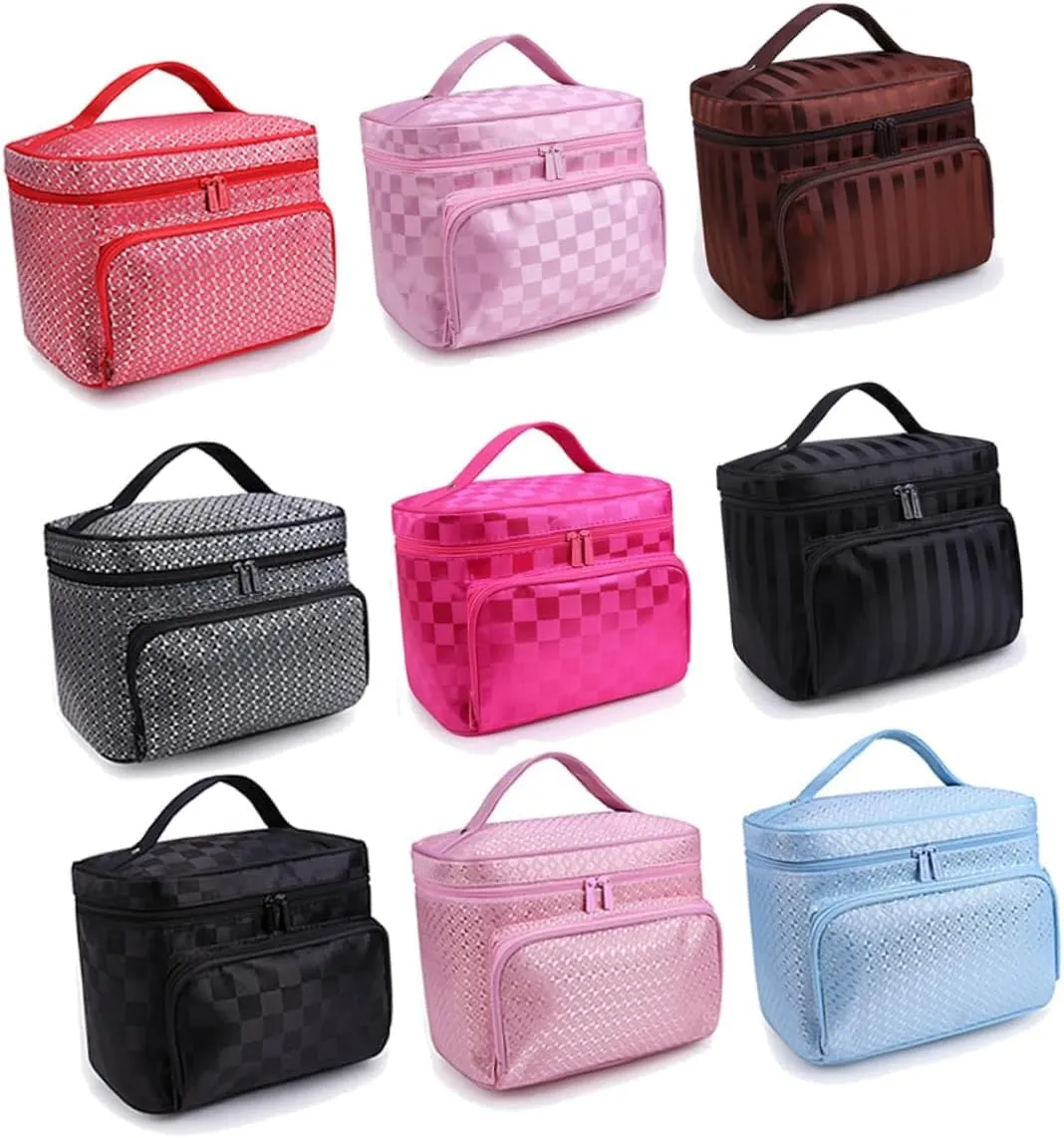 Travel Toiletry Bag Hanging Large Capacity Makeup Organizer Waterproof Korean Stripe Zipper Bag for Women Travel Hanging Toiletry Bag