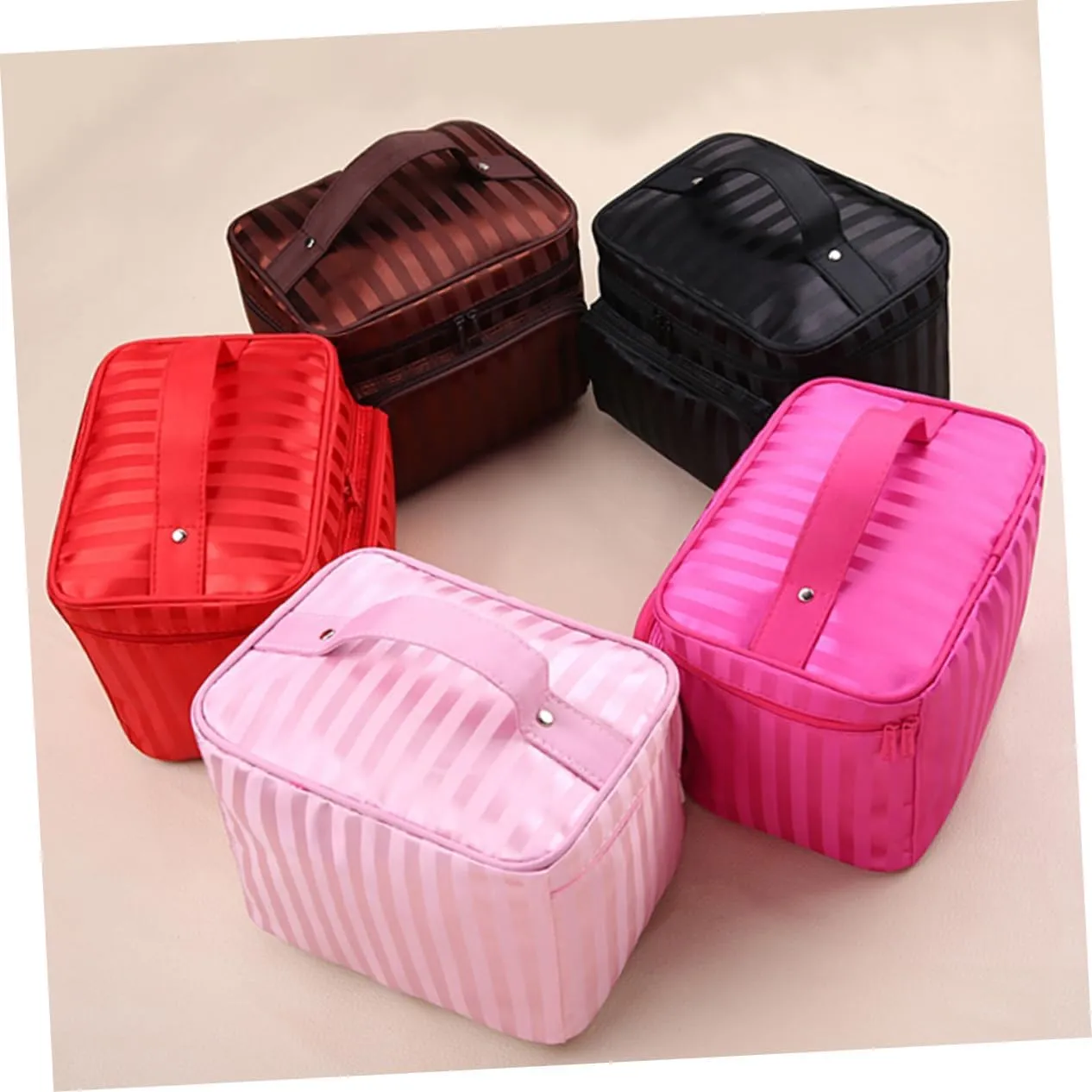 Travel Toiletry Bag Hanging Large Capacity Makeup Organizer Waterproof Korean Stripe Zipper Bag for Women Travel Hanging Toiletry Bag