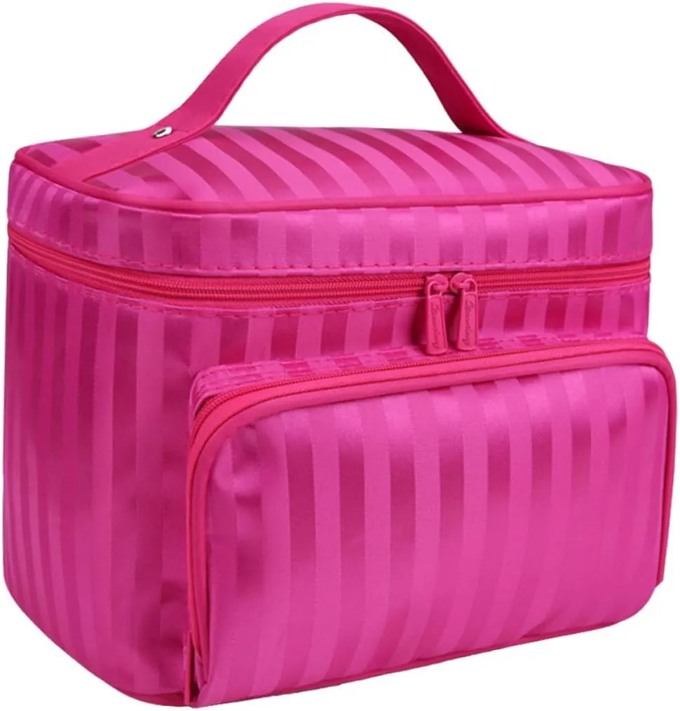 Travel Toiletry Bag Hanging Large Capacity Makeup Organizer Waterproof Korean Stripe Zipper Bag for Women Travel Hanging Toiletry Bag