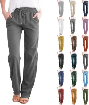 Trendy Pants for Women 2025 Linen Palazzo Pants Summer Casual Loose High Waist Wide Leg Pant Lounge Beach Trousers