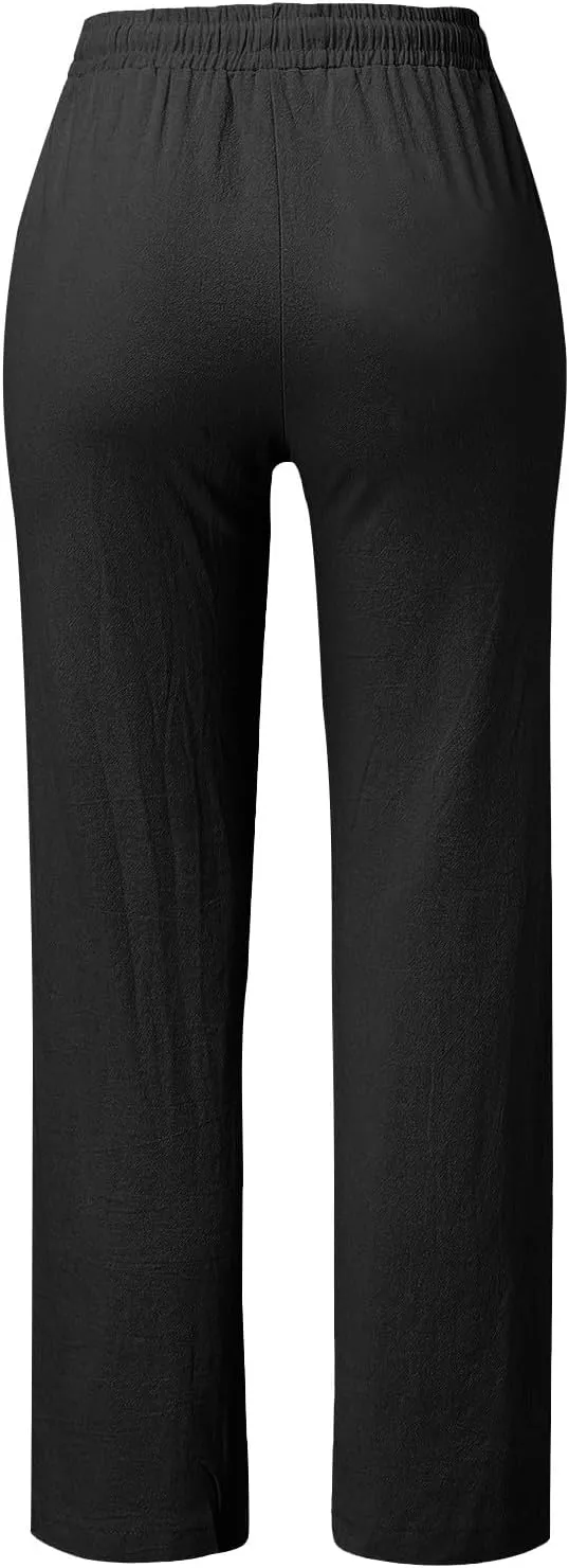 Trendy Pants for Women 2025 Linen Palazzo Pants Summer Casual Loose High Waist Wide Leg Pant Lounge Beach Trousers