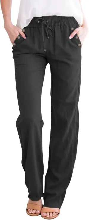 Trendy Pants for Women 2025 Linen Palazzo Pants Summer Casual Loose High Waist Wide Leg Pant Lounge Beach Trousers