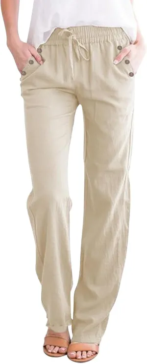 Trendy Pants for Women 2025 Linen Palazzo Pants Summer Casual Loose High Waist Wide Leg Pant Lounge Beach Trousers