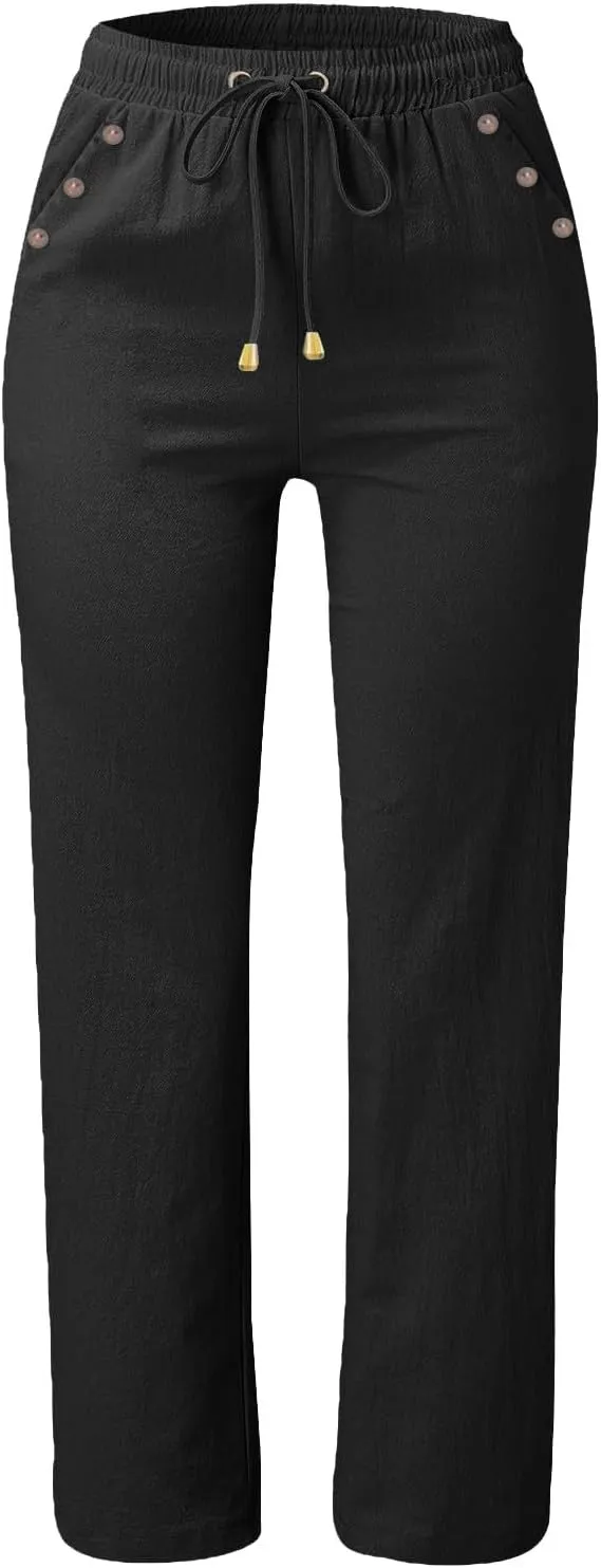 Trendy Pants for Women 2025 Linen Palazzo Pants Summer Casual Loose High Waist Wide Leg Pant Lounge Beach Trousers