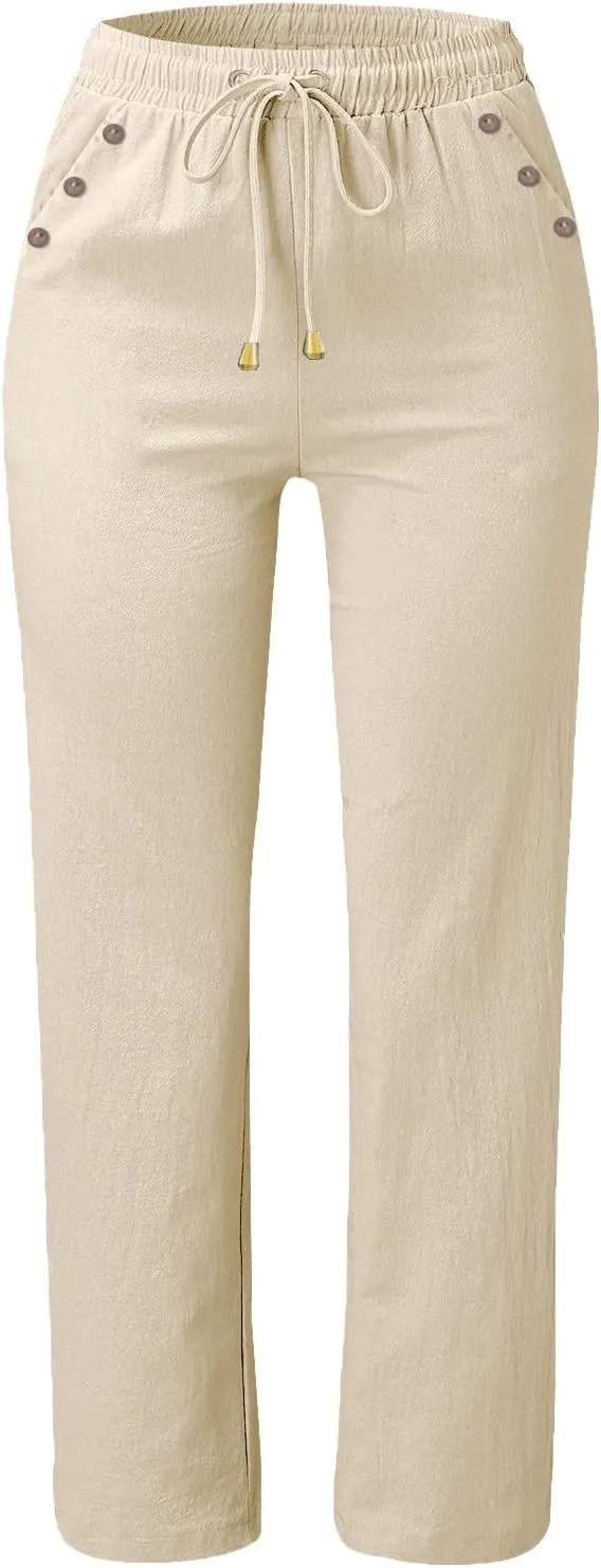 Trendy Pants for Women 2025 Linen Palazzo Pants Summer Casual Loose High Waist Wide Leg Pant Lounge Beach Trousers
