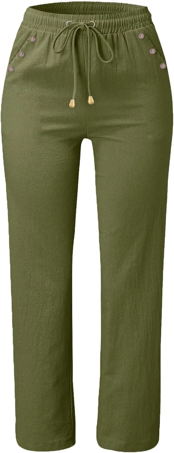 Trendy Pants for Women 2025 Linen Palazzo Pants Summer Casual Loose High Waist Wide Leg Pant Lounge Beach Trousers