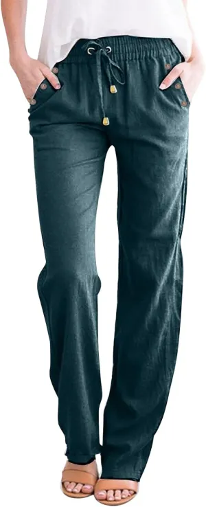 Trendy Pants for Women 2025 Linen Palazzo Pants Summer Casual Loose High Waist Wide Leg Pant Lounge Beach Trousers