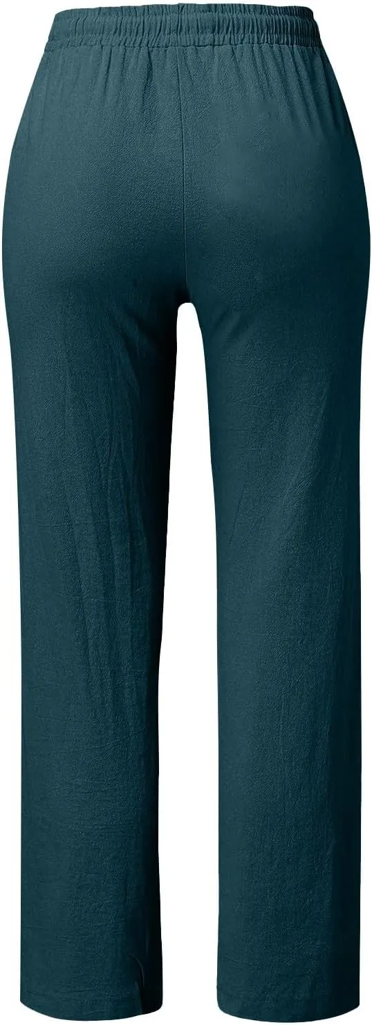 Trendy Pants for Women 2025 Linen Palazzo Pants Summer Casual Loose High Waist Wide Leg Pant Lounge Beach Trousers