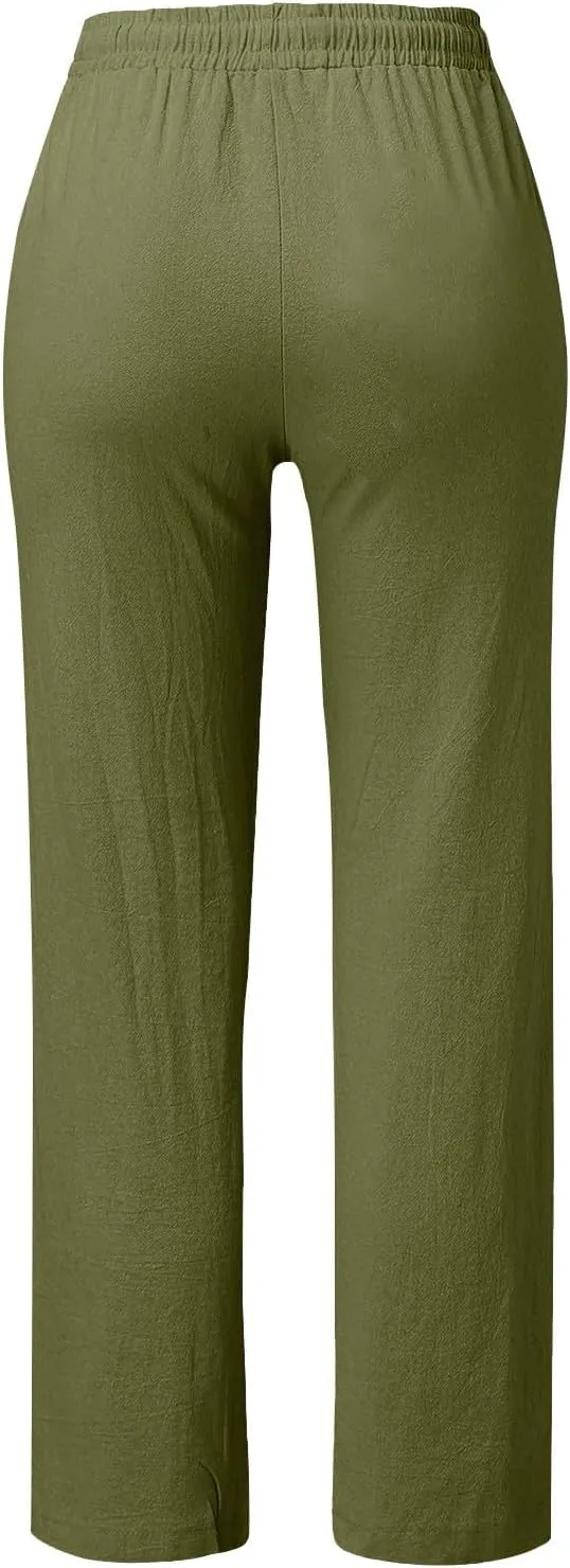 Trendy Pants for Women 2025 Linen Palazzo Pants Summer Casual Loose High Waist Wide Leg Pant Lounge Beach Trousers