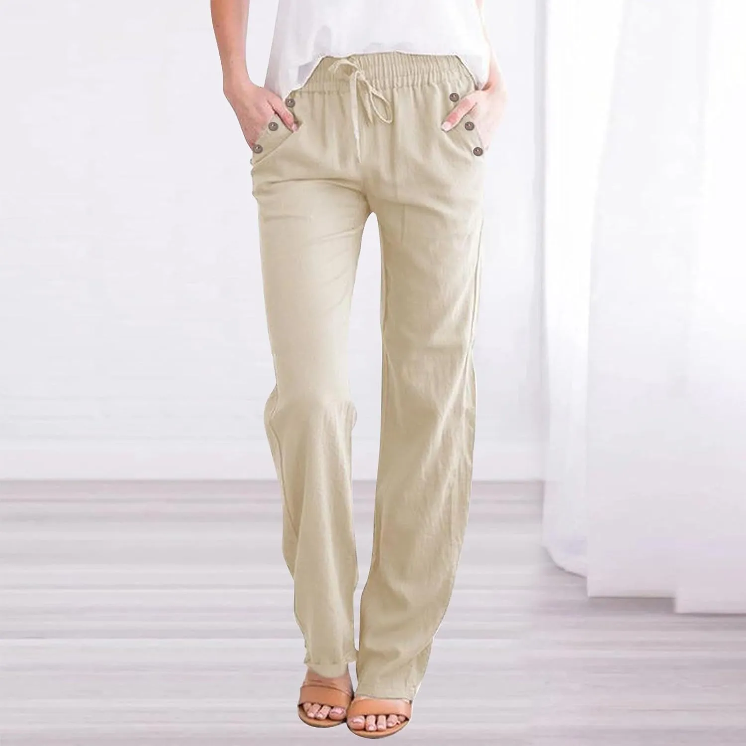 Trendy Pants for Women 2025 Linen Palazzo Pants Summer Casual Loose High Waist Wide Leg Pant Lounge Beach Trousers
