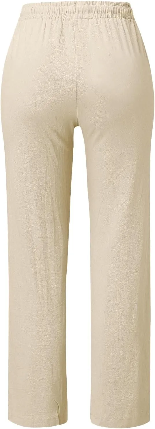 Trendy Pants for Women 2025 Linen Palazzo Pants Summer Casual Loose High Waist Wide Leg Pant Lounge Beach Trousers