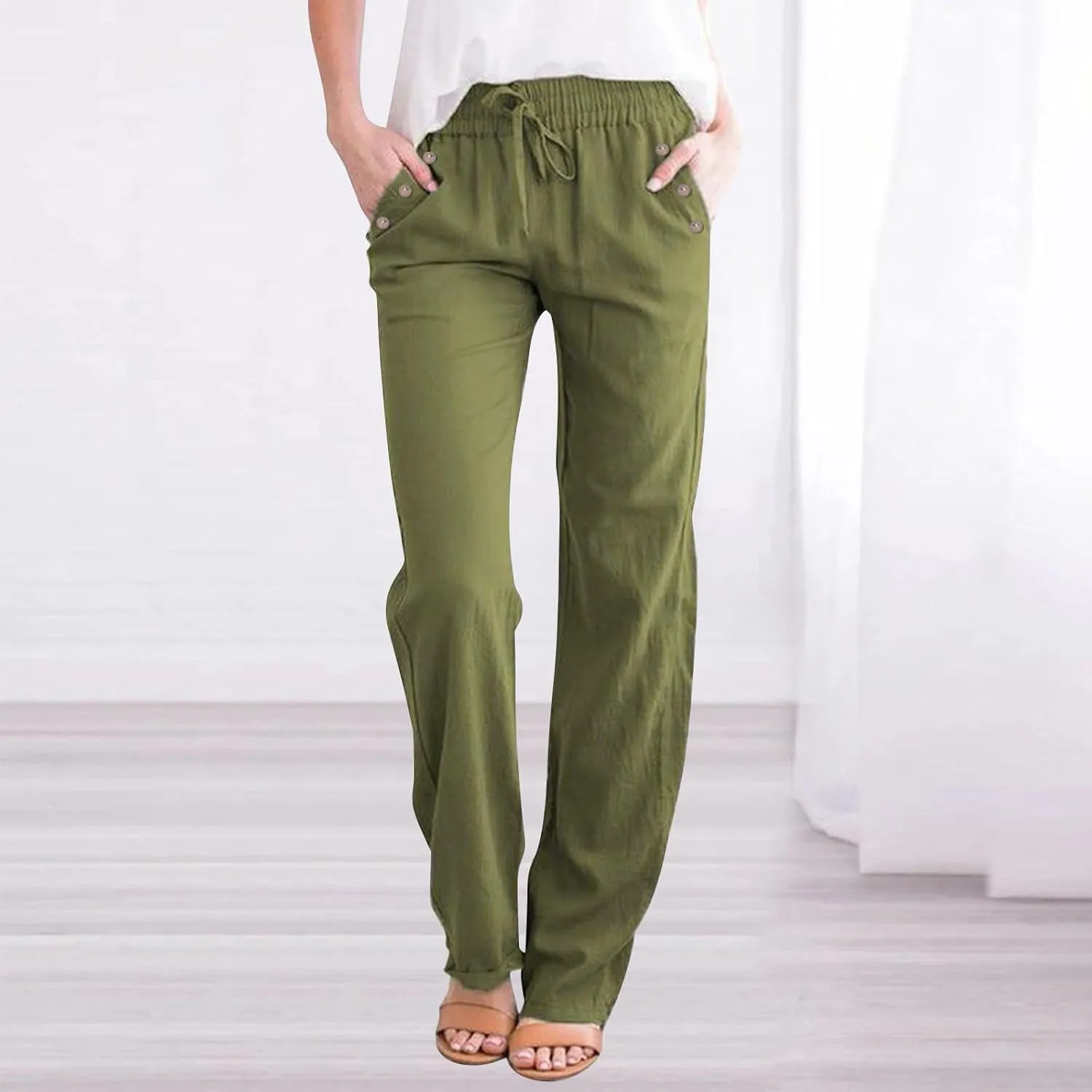 Trendy Pants for Women 2025 Linen Palazzo Pants Summer Casual Loose High Waist Wide Leg Pant Lounge Beach Trousers