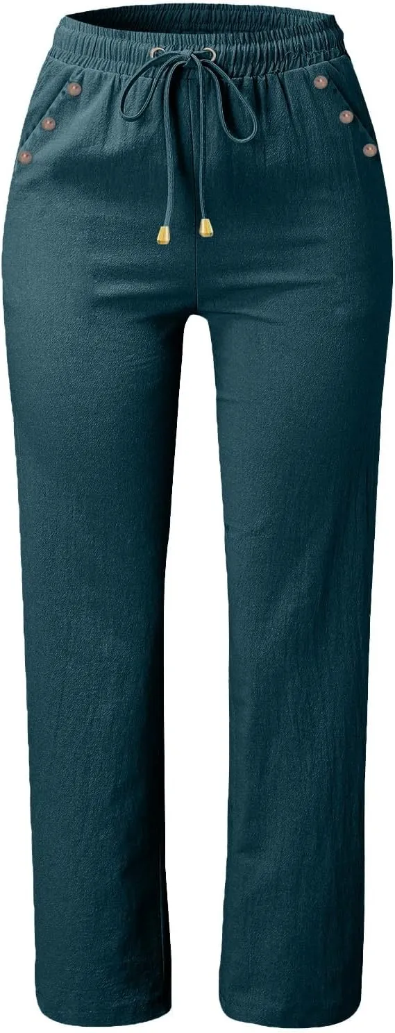 Trendy Pants for Women 2025 Linen Palazzo Pants Summer Casual Loose High Waist Wide Leg Pant Lounge Beach Trousers
