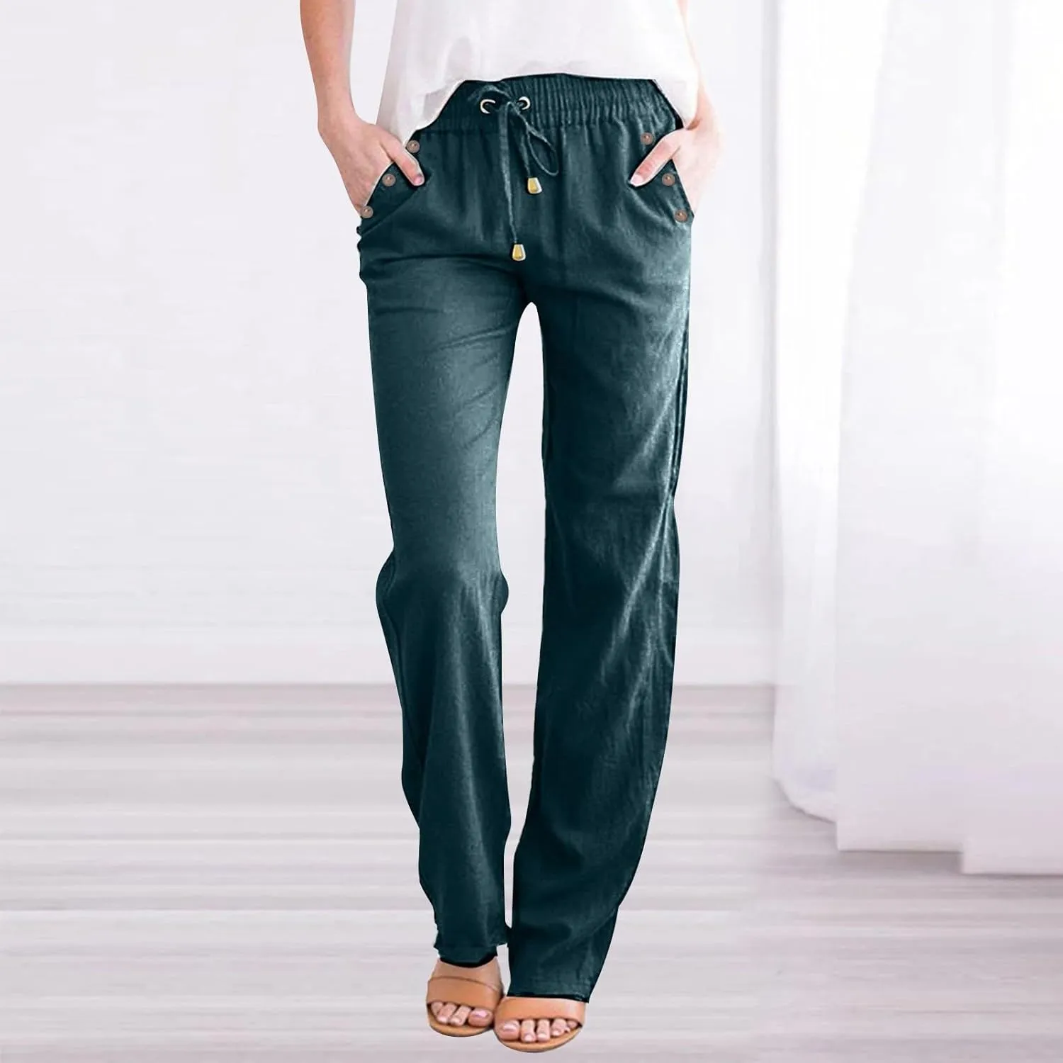 Trendy Pants for Women 2025 Linen Palazzo Pants Summer Casual Loose High Waist Wide Leg Pant Lounge Beach Trousers