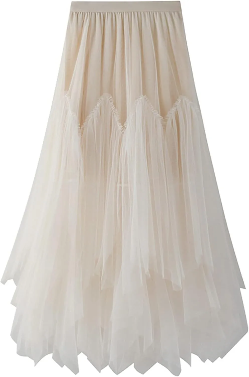 Tulle Skirts for Women 3 Layered Asymmetrical Hem Tulle A-Line Midi Skirt