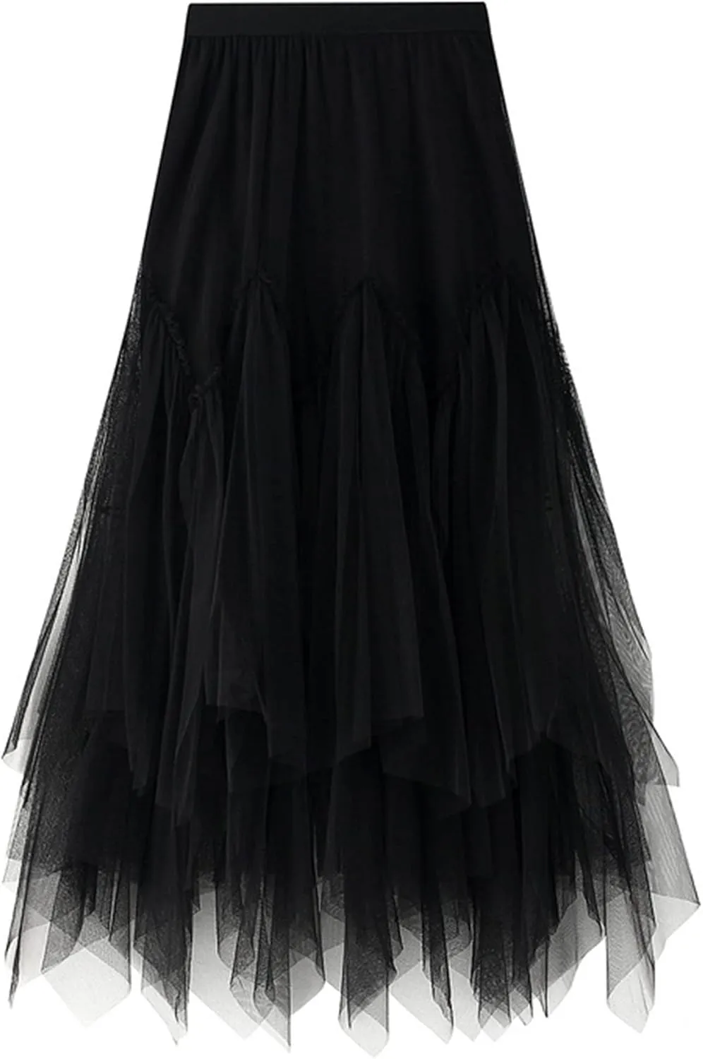 Tulle Skirts for Women 3 Layered Asymmetrical Hem Tulle A-Line Midi Skirt