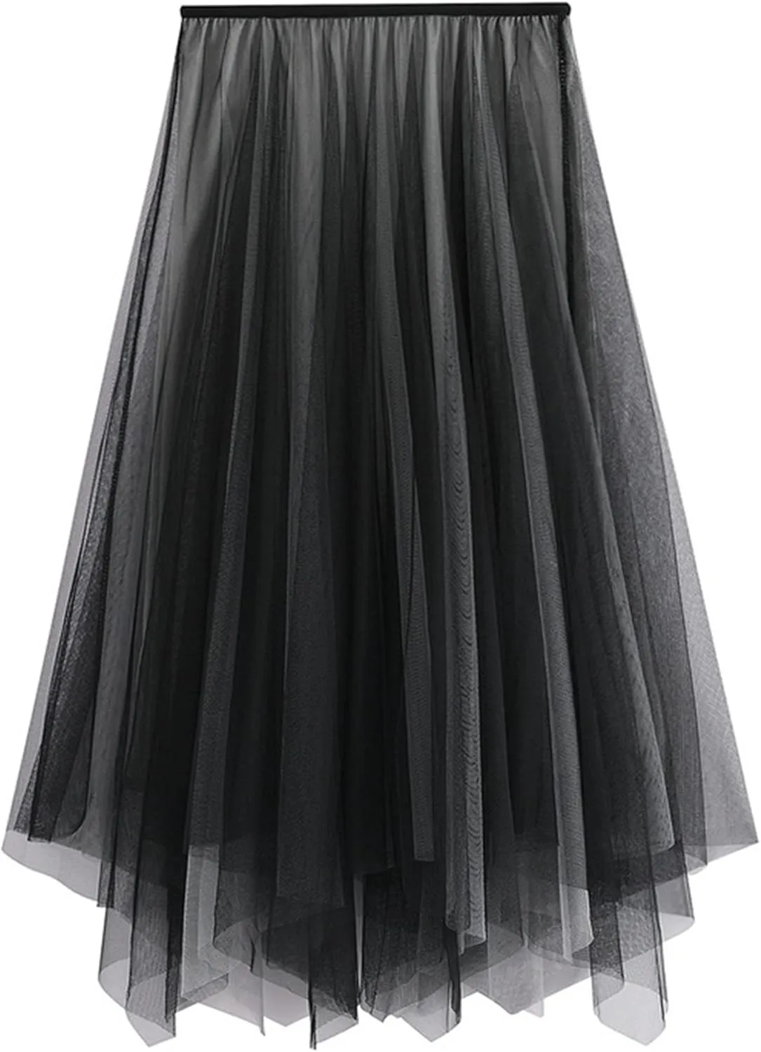 Tulle Skirts for Women 3 Layered Asymmetrical Hem Tulle A-Line Midi Skirt