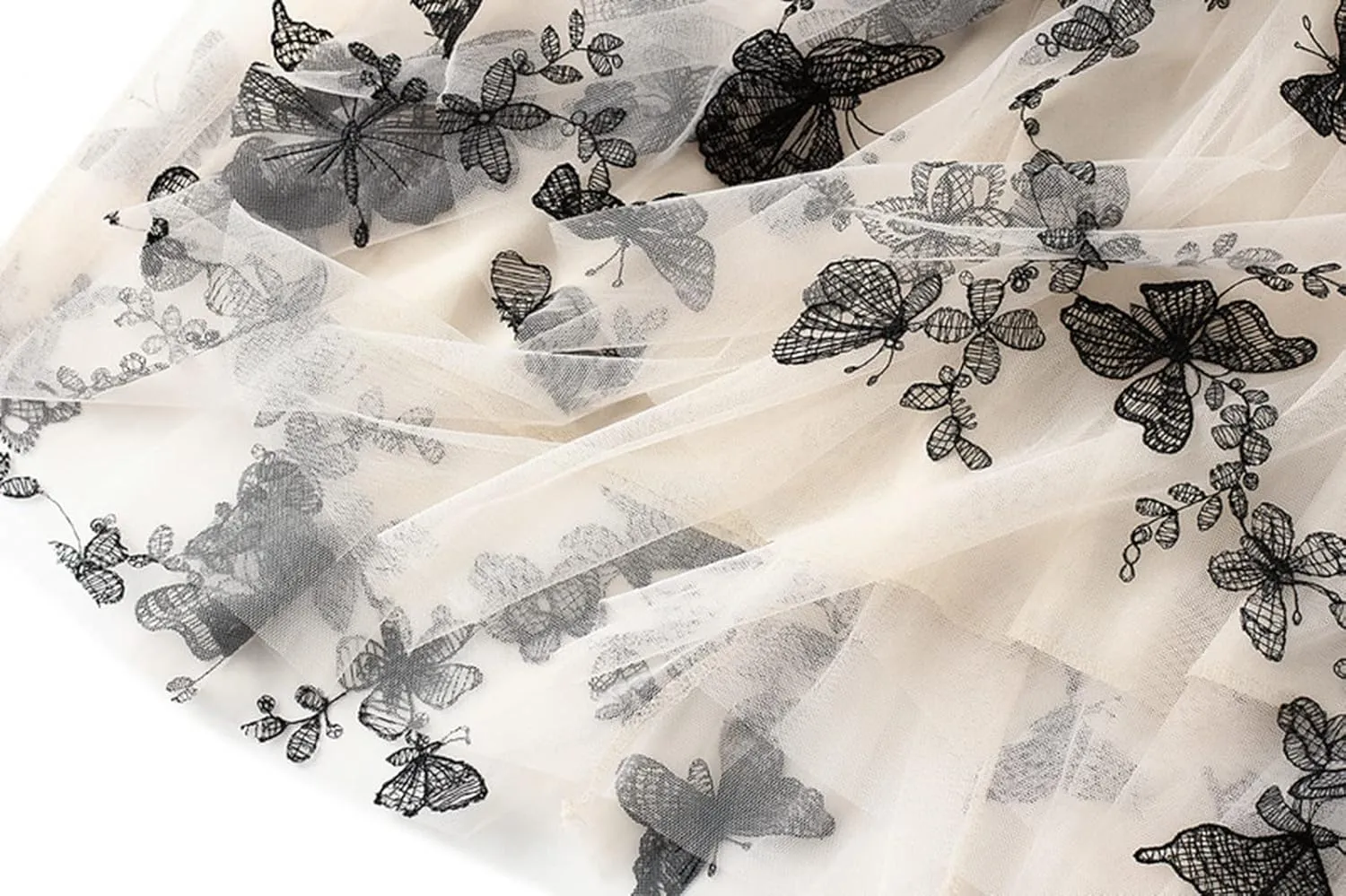 Tulle Skirts for Women High Waist Layered Floral Print Embroidery Mesh A-Line Skirt Party Dress