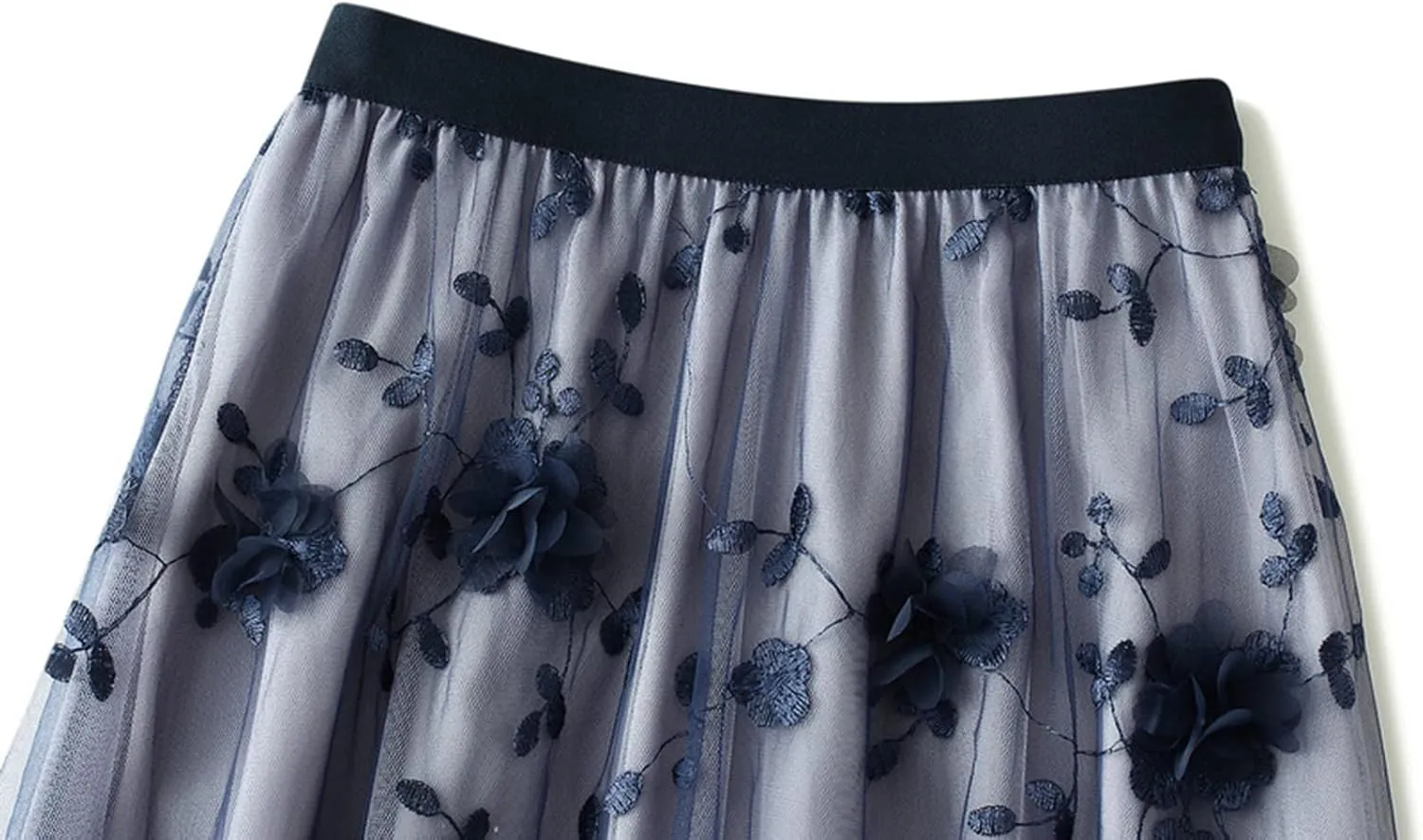 Tulle Skirts for Women High Waist Layered Floral Print Embroidery Mesh A-Line Skirt Party Dress
