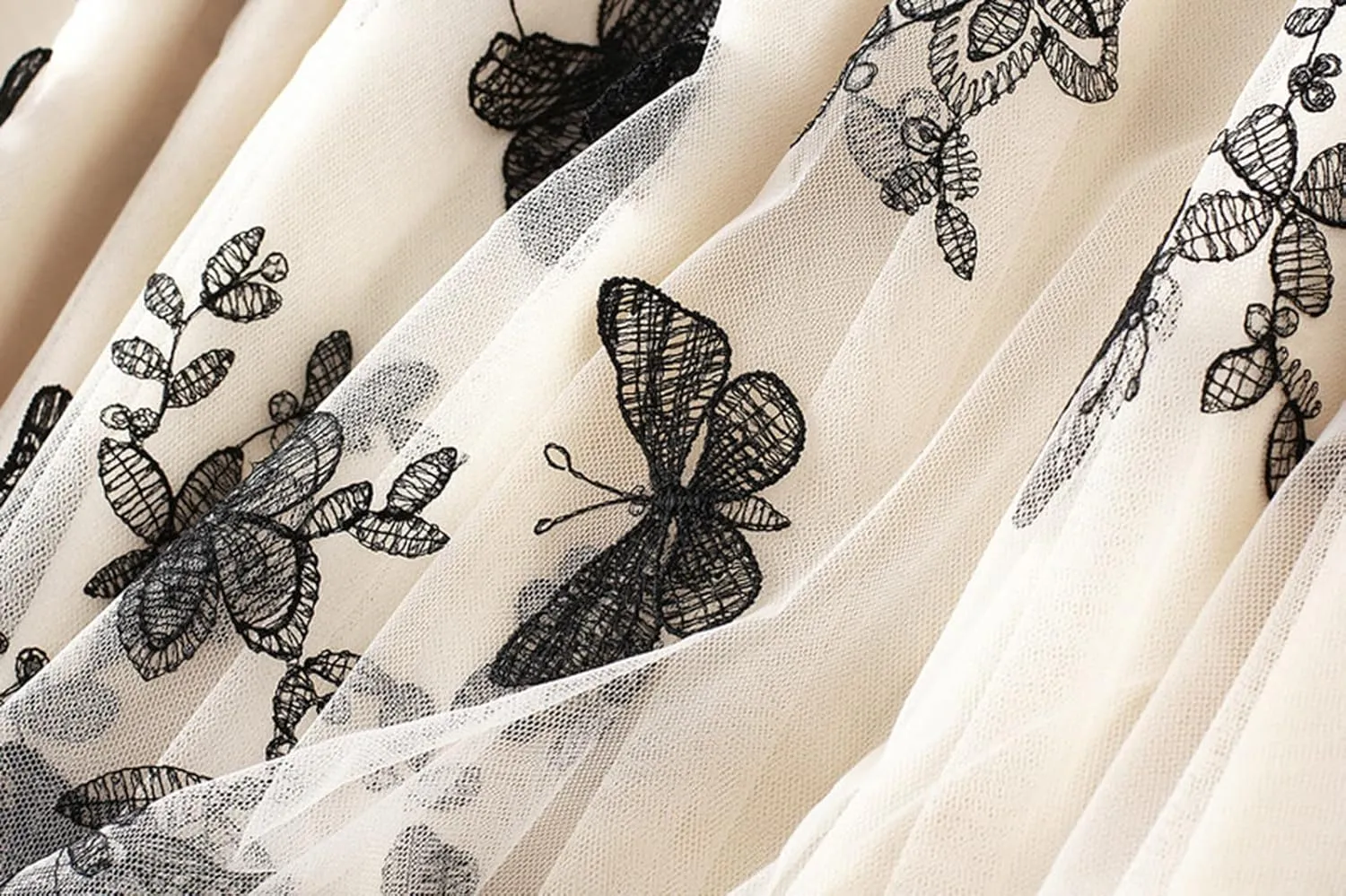 Tulle Skirts for Women High Waist Layered Floral Print Embroidery Mesh A-Line Skirt Party Dress