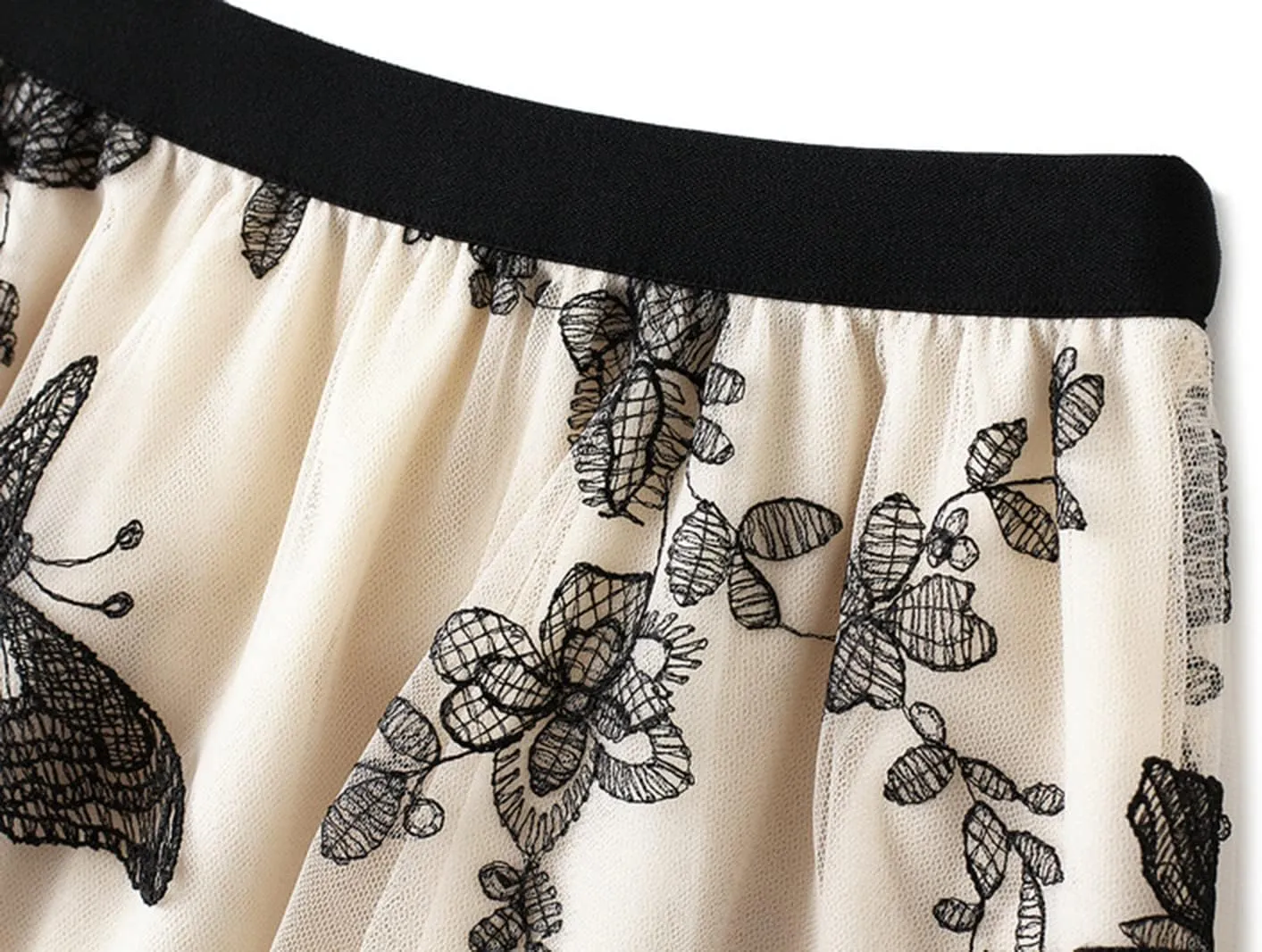 Tulle Skirts for Women High Waist Layered Floral Print Embroidery Mesh A-Line Skirt Party Dress