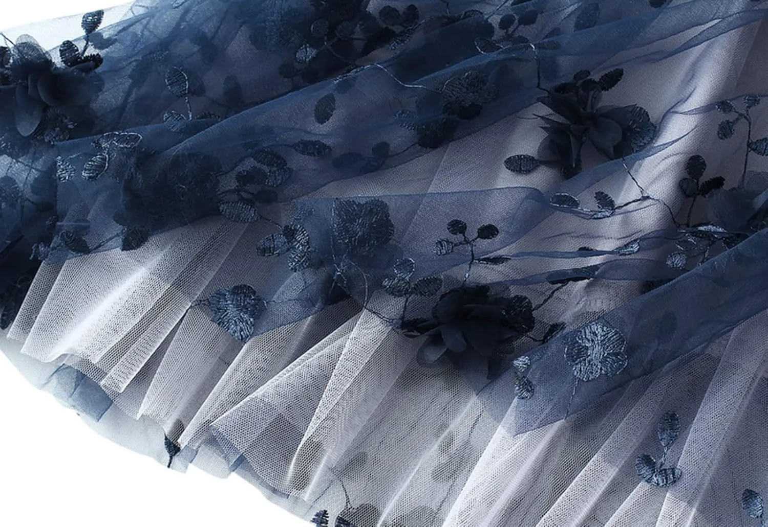 Tulle Skirts for Women High Waist Layered Floral Print Embroidery Mesh A-Line Skirt Party Dress