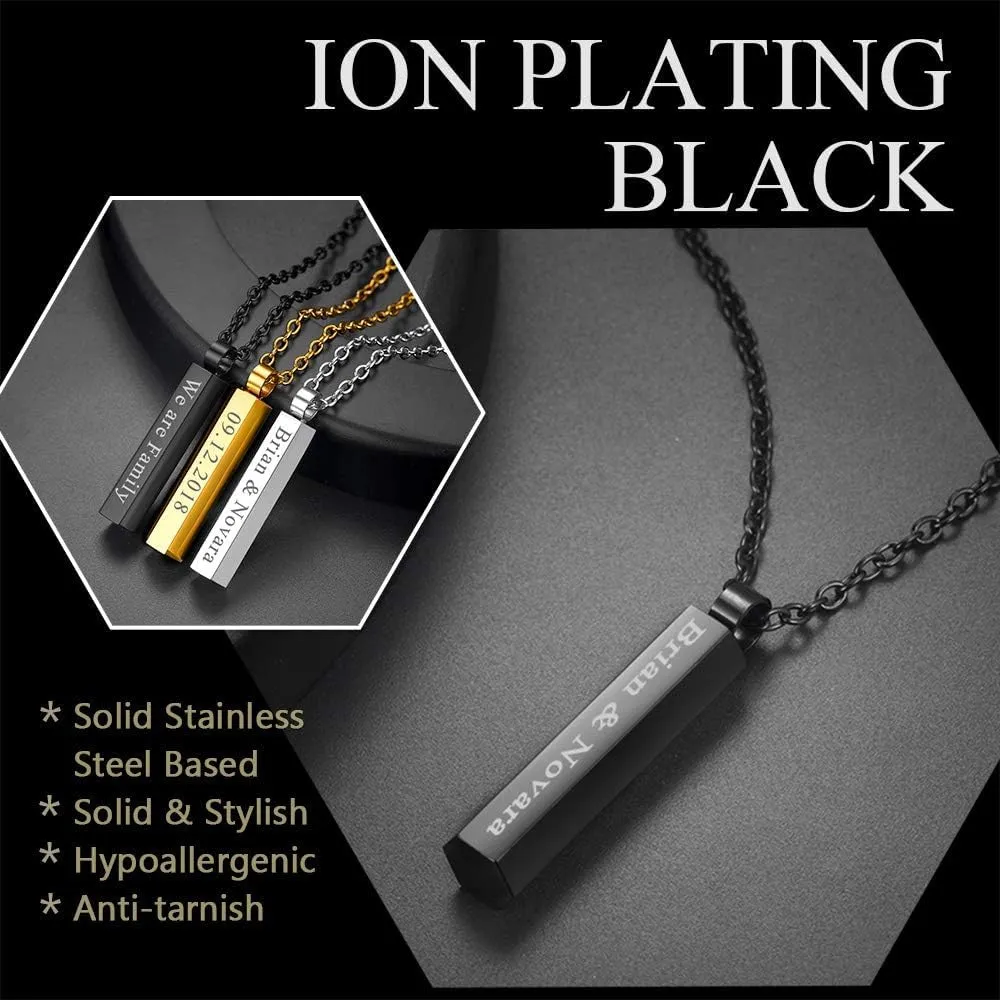 U7 Engravable Bar Necklace, Womens Choker Necklace Stainless Steel Custom Engrave Text Horizontal/Vertical Bar Pendant Necklaces for Men Women