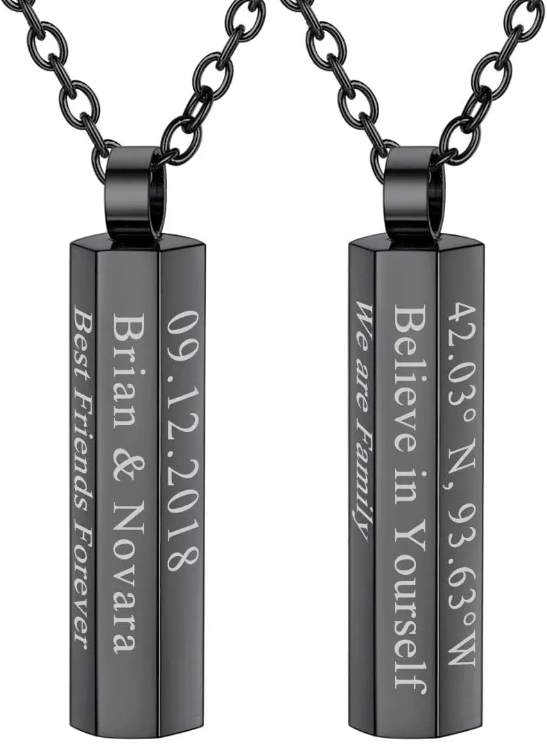 U7 Engravable Bar Necklace, Womens Choker Necklace Stainless Steel Custom Engrave Text Horizontal/Vertical Bar Pendant Necklaces for Men Women