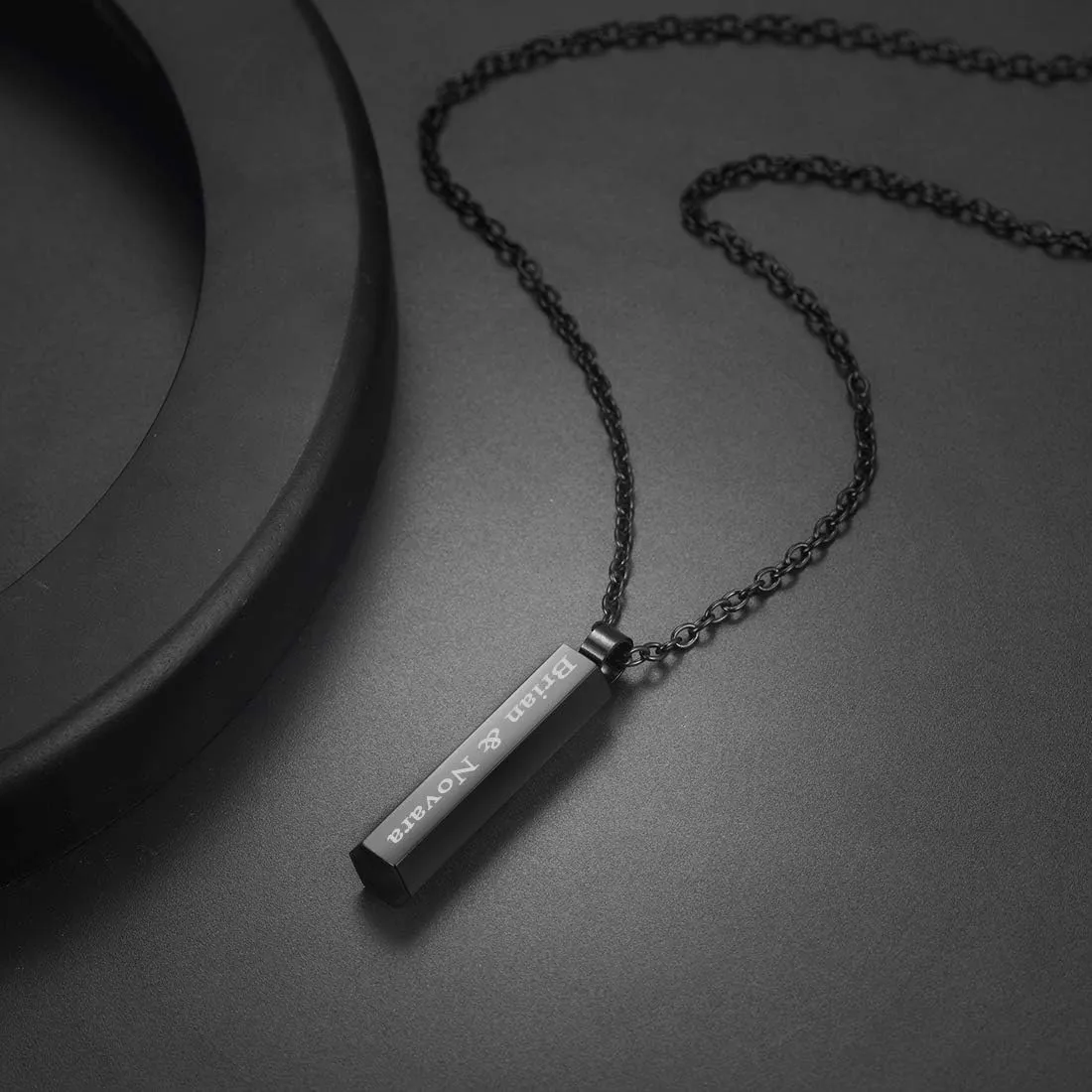 U7 Engravable Bar Necklace, Womens Choker Necklace Stainless Steel Custom Engrave Text Horizontal/Vertical Bar Pendant Necklaces for Men Women