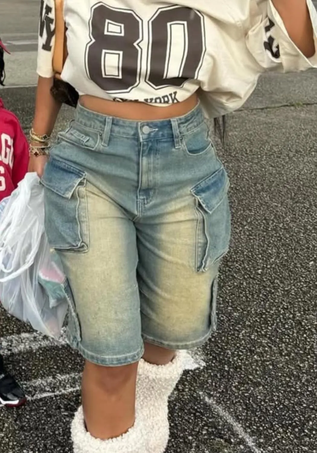 Unybwonn Women Denim Shorts High Waisted Distressed Straight Leg Cargo Shorts Casual Cargo Jean Shorts with Pockets