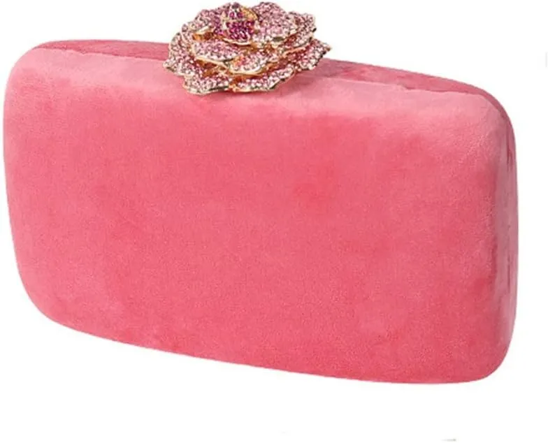 Velvet Metal Evening Bags Flower Diamonds Small Day Clutch Purse with Chain Shoulder Purse Holder(E)