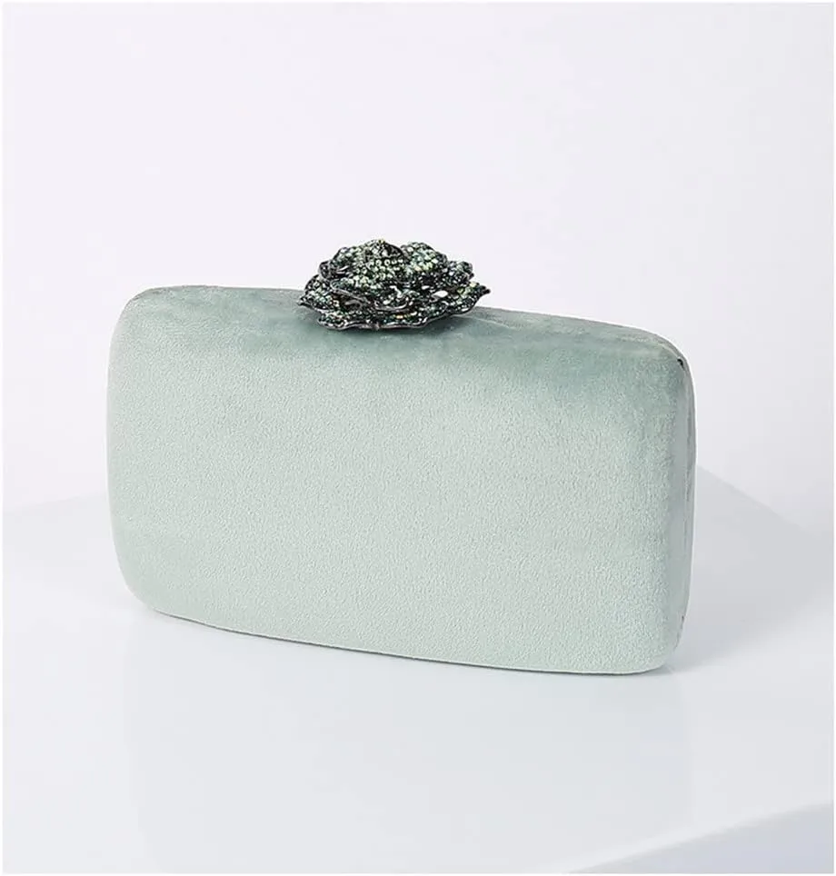 Velvet Metal Evening Bags Flower Diamonds Small Day Clutch Purse with Chain Shoulder Purse Holder(E)