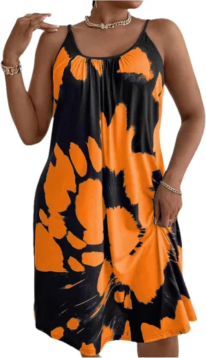 Verdusa Women's Plus Size Tie Dye Spaghetti Strap Midi Dress Backless Summer Dresses