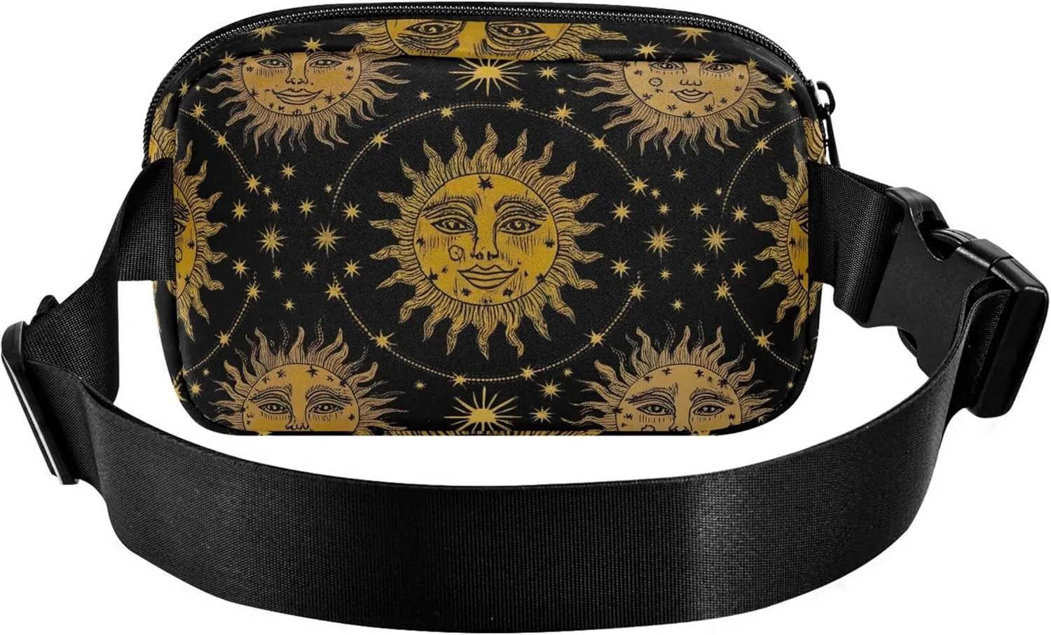 Vintage Sun Heads Stars Black Fanny Packs for Women Waterproof Hip Pack Belt Pouch Trendy Travel Waist Pouch