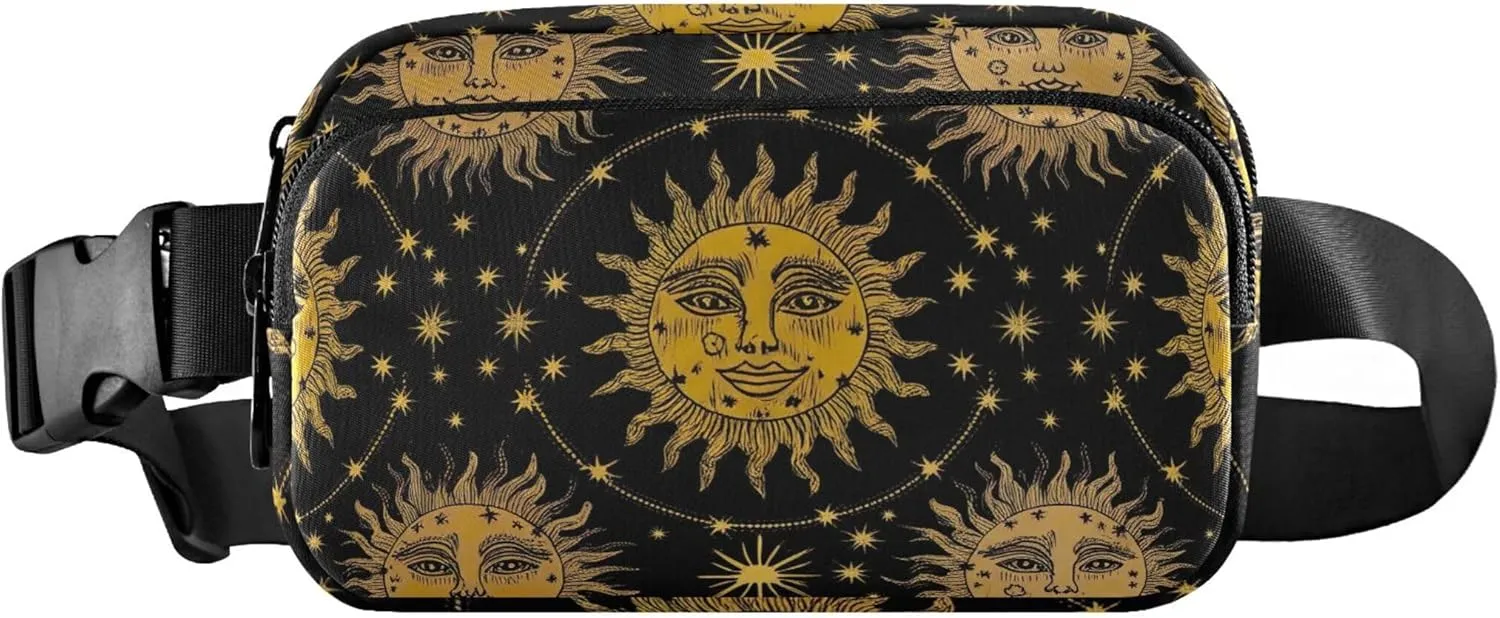 Vintage Sun Heads Stars Black Fanny Packs for Women Waterproof Hip Pack Belt Pouch Trendy Travel Waist Pouch